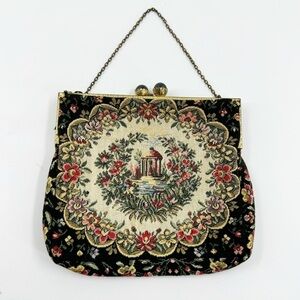 ✅‎ VINTAGE Walborg French Tapestry Purse Garden Scene WITH Chain 1940-1950'S